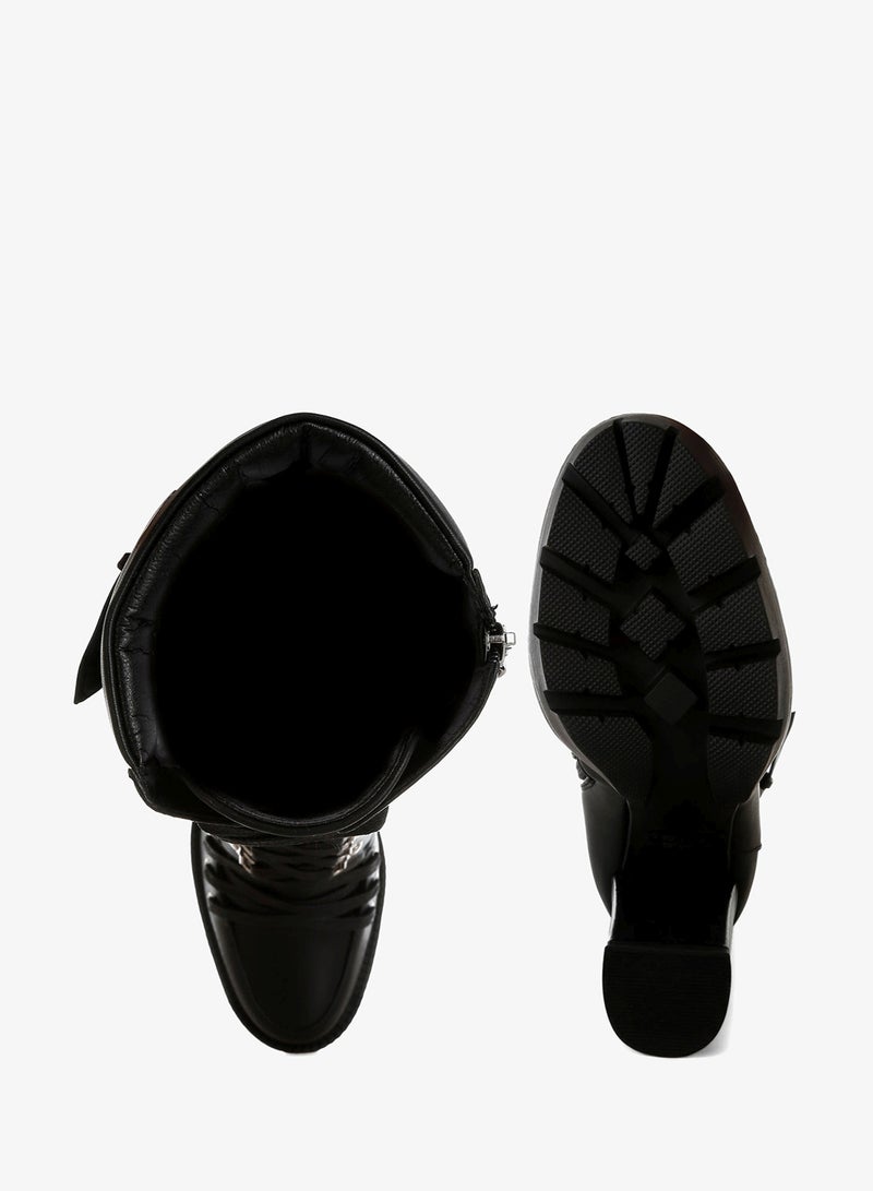 London Rag Black Cushion Collared Lace Up Boots - Image 4
