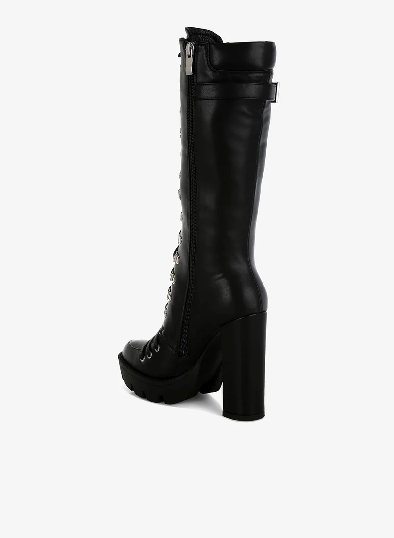 London Rag Black Cushion Collared Lace Up Boots