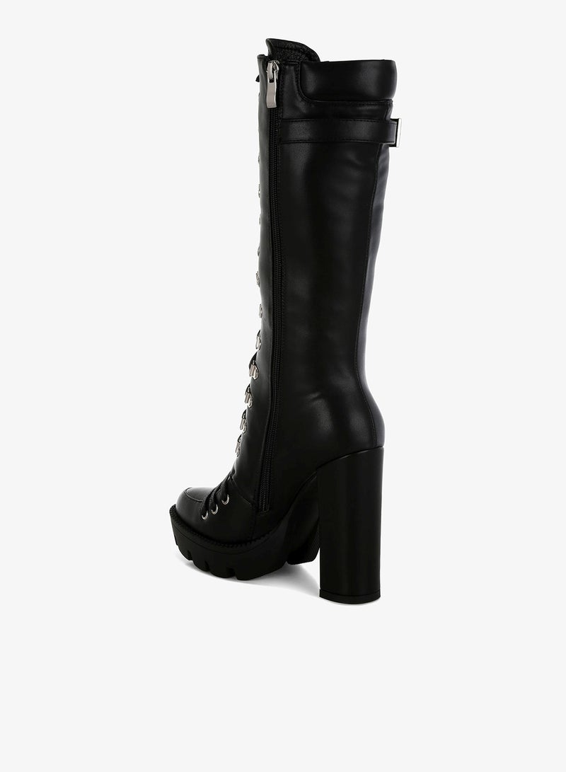 London Rag Black Cushion Collared Lace Up Boots - Image 3