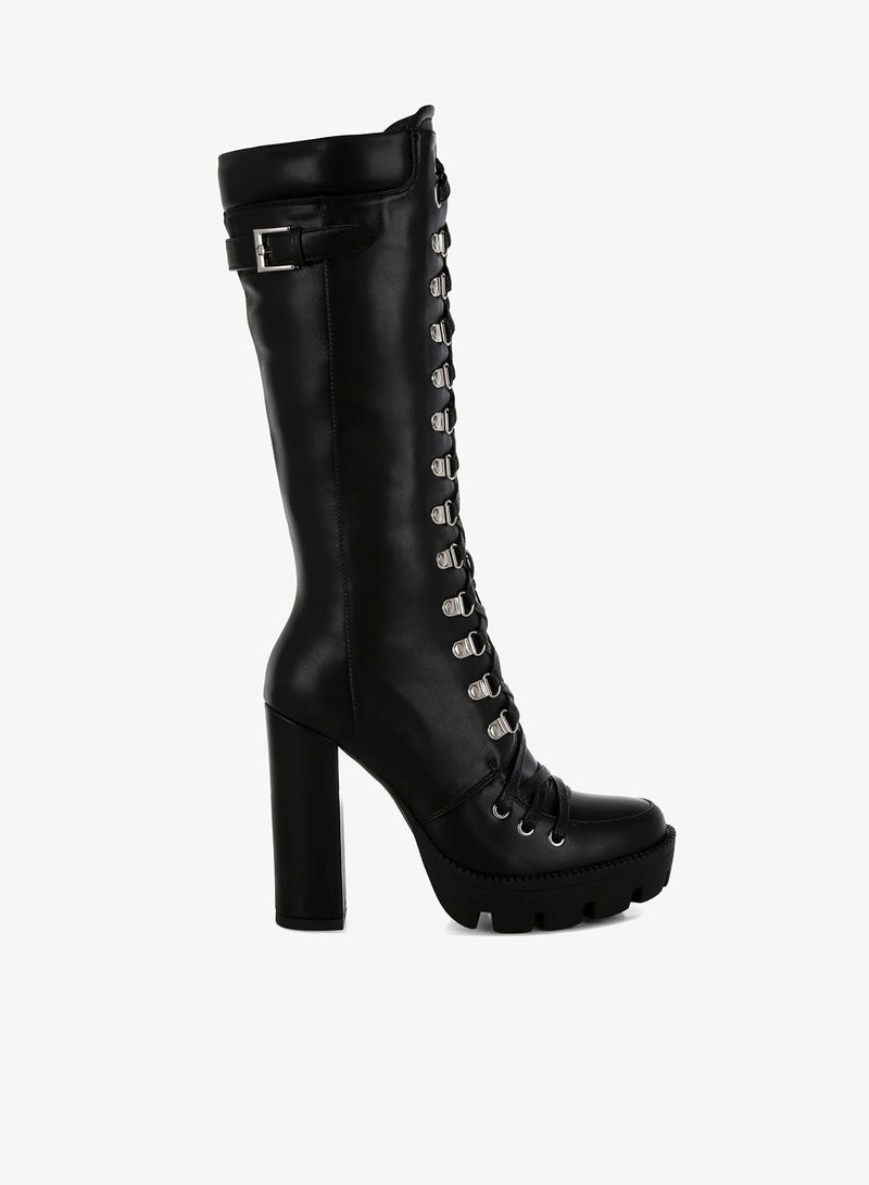 London Rag Black Cushion Collared Lace Up Boots - Image 1