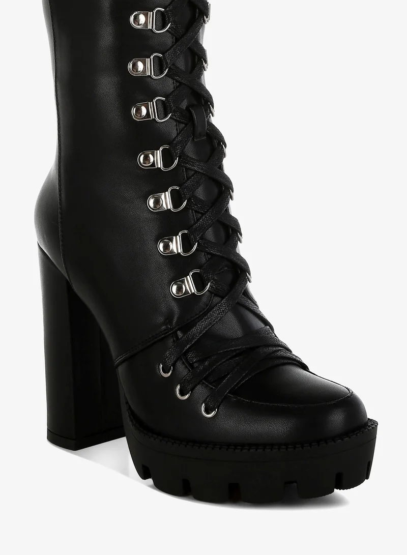 London Rag Black Cushion Collared Lace Up Boots