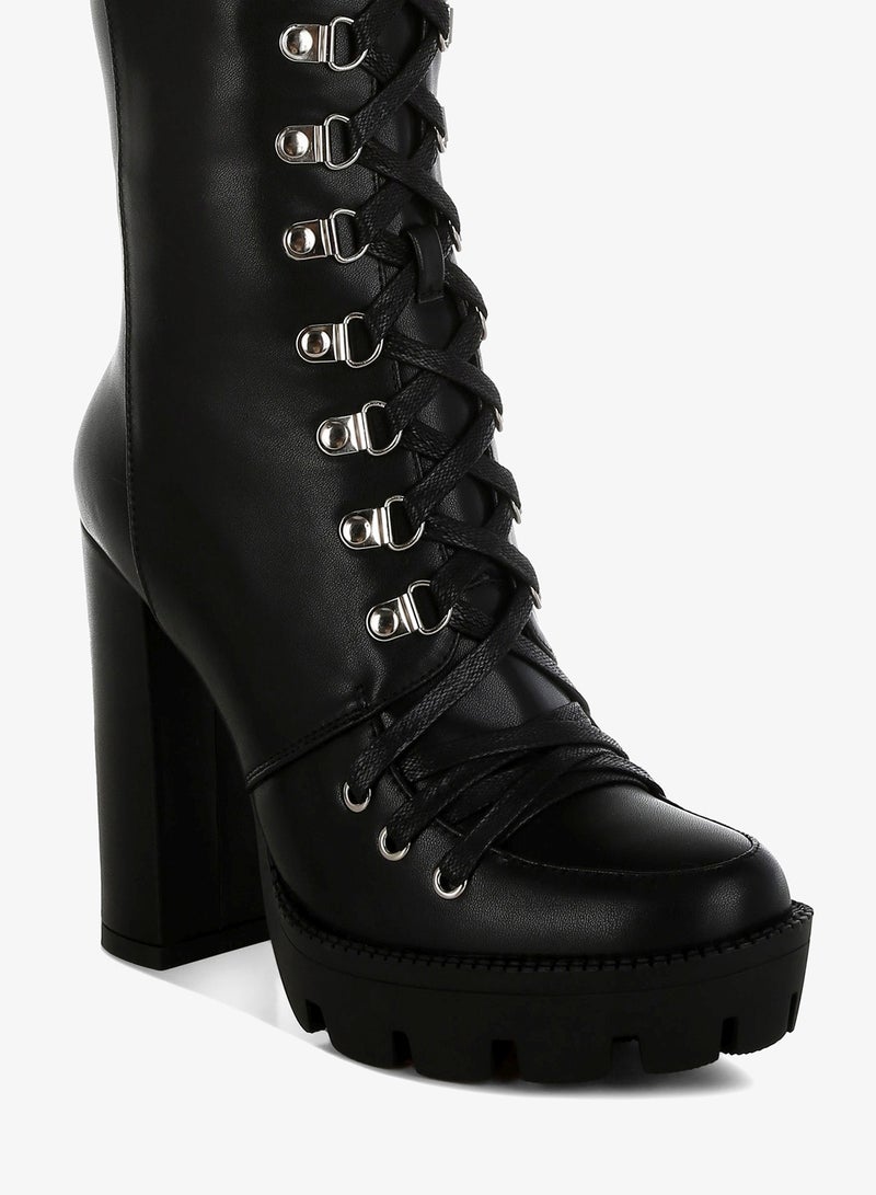 London Rag Black Cushion Collared Lace Up Boots - Image 5