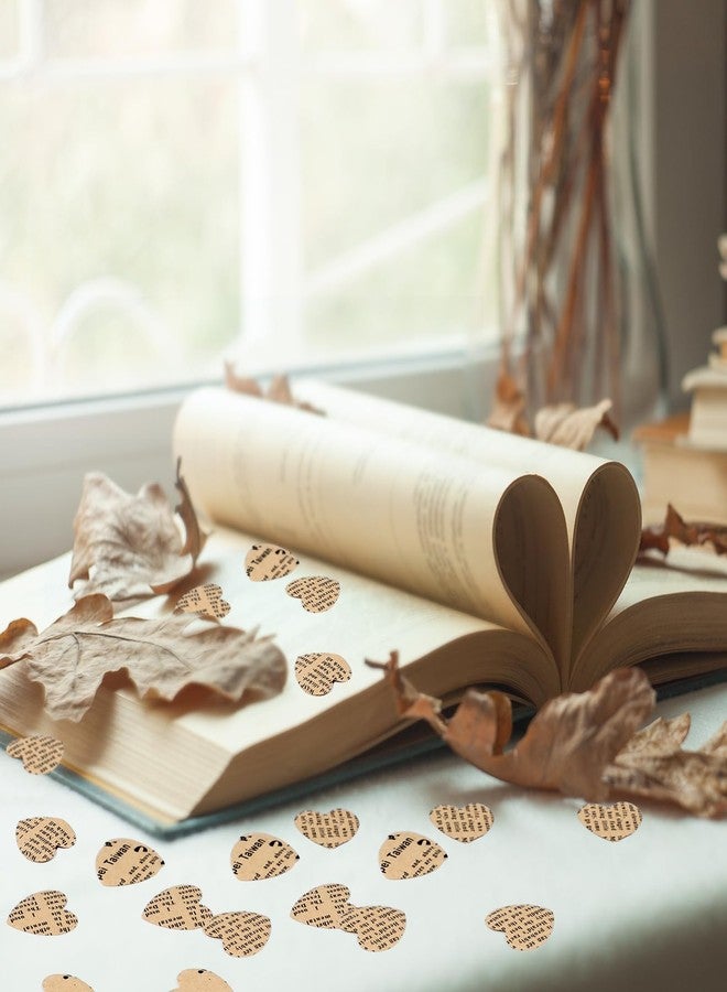 Marspark 1200 Pcs Book Page Heart Confetti 1 Inch Vintage Newspaper Wedding Table Confetti Classic Novel Party Decorations for Book Themed Party Decor Birthday Photo Prop Bridal Shower(Khaki) - Image 4