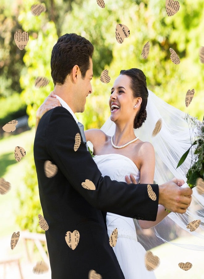 Marspark 1200 Pcs Book Page Heart Confetti 1 Inch Vintage Newspaper Wedding Table Confetti Classic Novel Party Decorations for Book Themed Party Decor Birthday Photo Prop Bridal Shower(Khaki) - Image 3