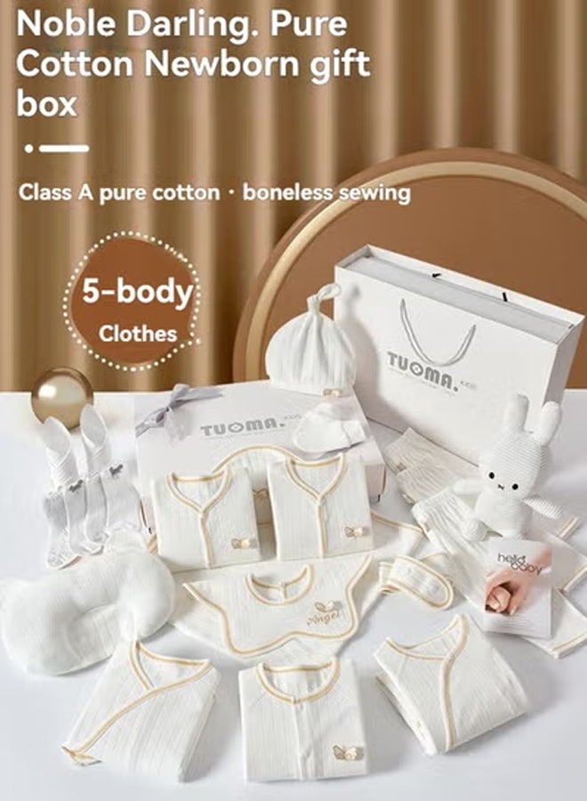 Beauenty طقم هدايا للأطفال حديثي الولادة 21 قطعة، طقم هدايا للأطفال حديثي الولادة للأولاد والبنات، ملابس وإكسسوارات أساسية للأطفال مع صندوق، ملابس أطفال قطنية فاخرة - Image 3