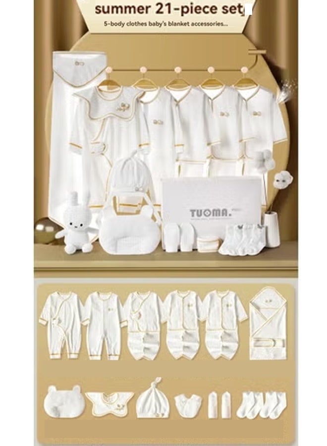 Beauenty طقم هدايا للأطفال حديثي الولادة 21 قطعة، طقم هدايا للأطفال حديثي الولادة للأولاد والبنات، ملابس وإكسسوارات أساسية للأطفال مع صندوق، ملابس أطفال قطنية فاخرة - Image 1