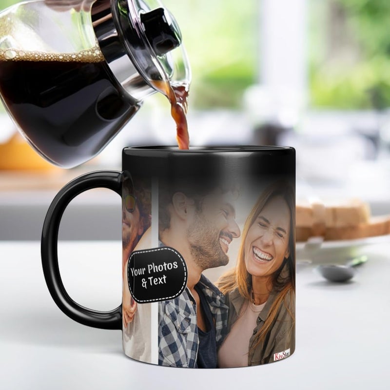 Magic Mug, Heat Changing Color, Personlised Black Ceramic Magic Mug Gift for Family, Friends, Valentine, Anniversary, Birthday or Any Other Special Occasion - Image 1