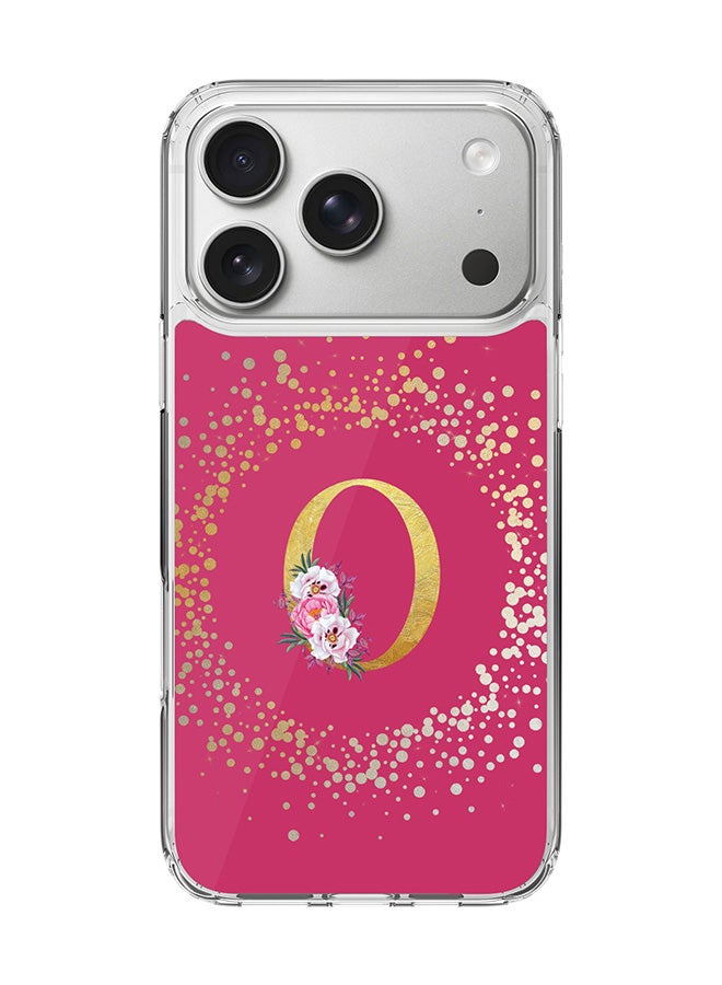 Stylizedd Classic Clear MagSafe Case for iPhone 17 Pro , Hybrid Soft Case Flexible Edges Anti Drop TPU PC Gel Thin Transparent Cover [ Designed for iPhone 17 Pro ] - Custom Monogram Initial Letter Floral Pattern Alphabet - O ( Deep Pink Rose )