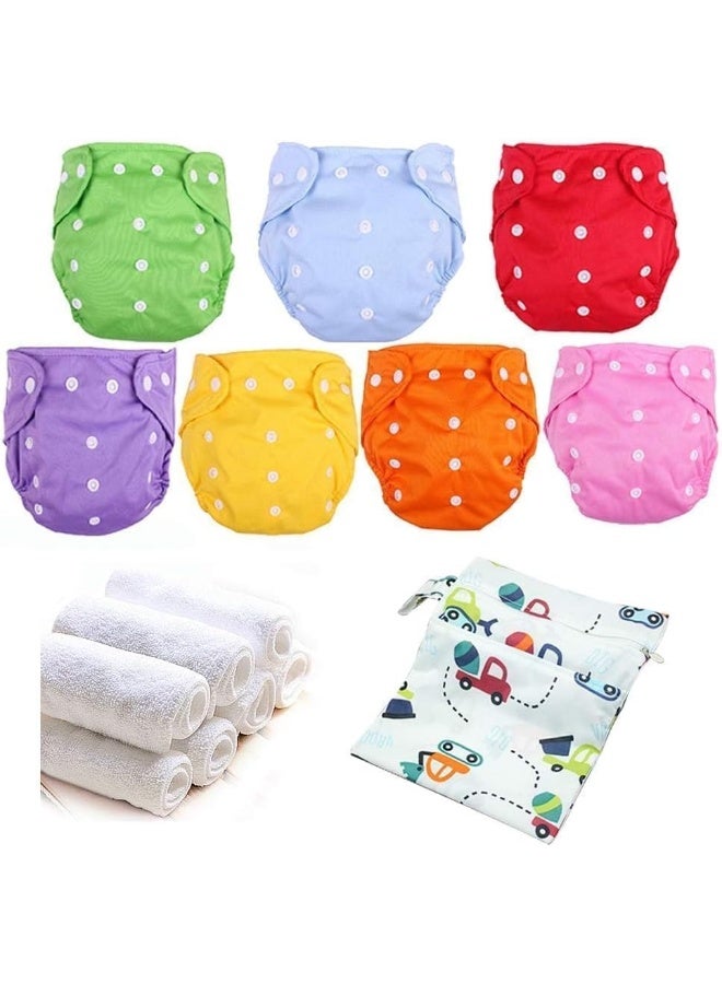 CSKB Baby Cloth Diapers Washable Reusable Diapers for Baby Girls and Boys, One Size Adjustable 7 Pack with 7 Inserts and 1 Storage Bag - Image 1