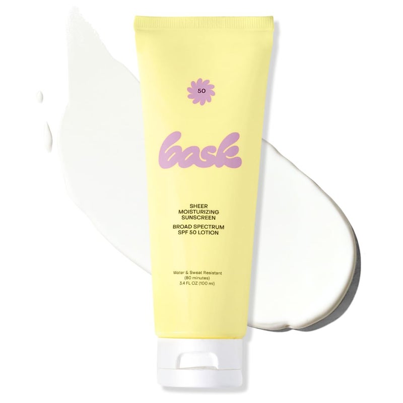 Bask Suncare SPF 50 Sheer Moisturizing Sunscreen Lotion - Broad Spectrum UVA/UVB Protection, Dermatologist Recommended, Hydrating, Lightweight & Non-Greasy, No White Cast, Travel Size, 3.4 fl oz - Image 1