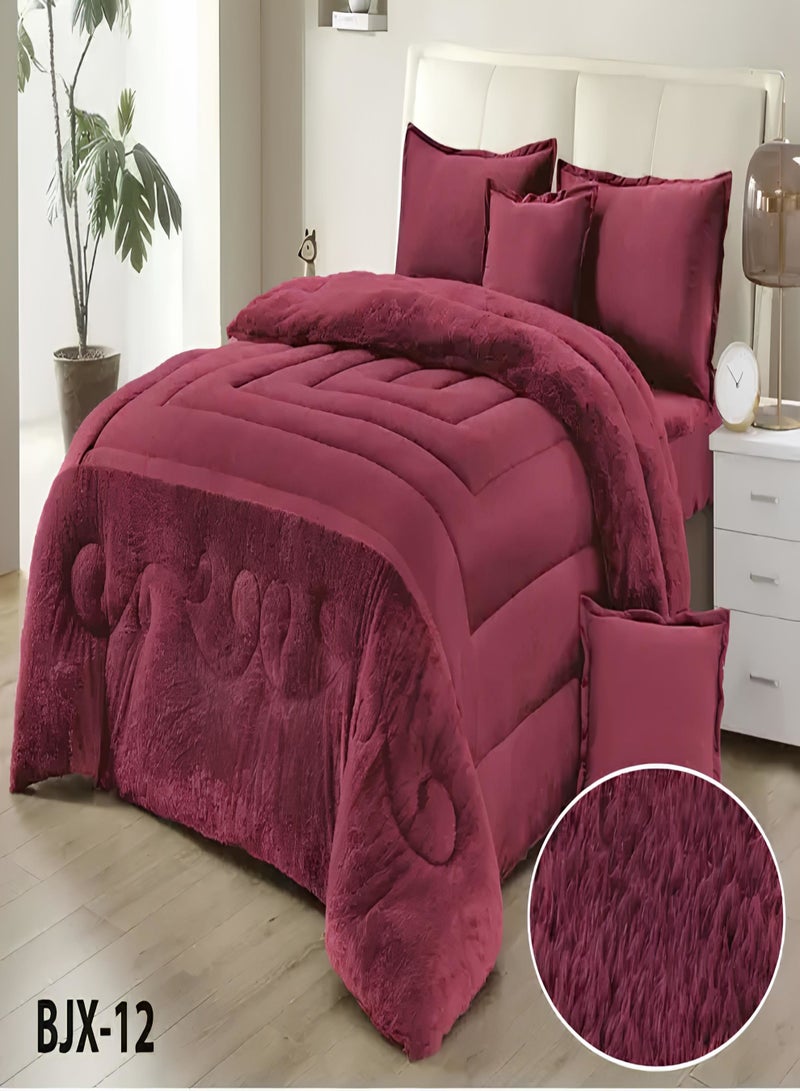 Moon Double-Sided Winter Bed Set for Two – 6 Pieces (1 Comforter + 1 Fitted Sheet + 4 Decorative Pillow Covers), Reversible Design with Velvet Front and Fleece Back, Fits Bed Size 200x200 cm - Image 1
