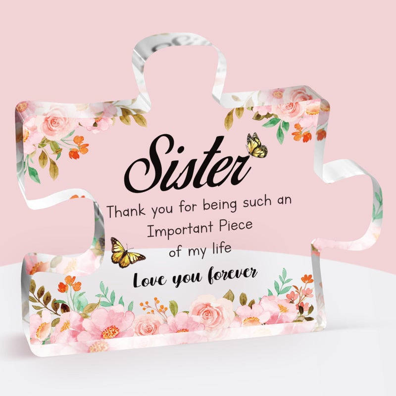 Sister Gifts from Sister Delicate Sister Birthday GiftsEngraved Acrylic Puzzle Piece 39x33Mothers Day Christmas Birthday Gifts for Sister Ideas