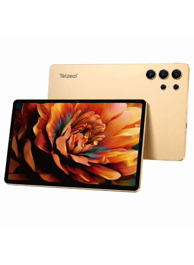 Telzeal P202 Tablet – Gold (12GB RAM, 512GB ROM), 11” HD Display, 10000mAh Battery, 20MP Rear Camera, Dual SIM, Android 15, Keyboard & Mouse Included - Image 1