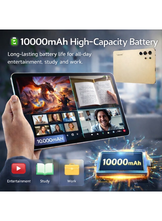Telzeal P202 Tablet – Gold (12GB RAM, 512GB ROM), 11” HD Display, 10000mAh Battery, 20MP Rear Camera, Dual SIM, Android 15, Keyboard & Mouse Included - Image 4