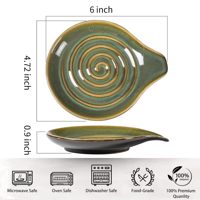 Caigmo Large Spoon Rest for Stove Top, 6" Ceramic Spoon Holder for Kitchen Countertop, Coffee Spoon Rest, Cooking Spatula Holder for Spoons, Ladles or Tongs, Gift Greenï¼ˆNo spoon includedï¼‰ - Image 2