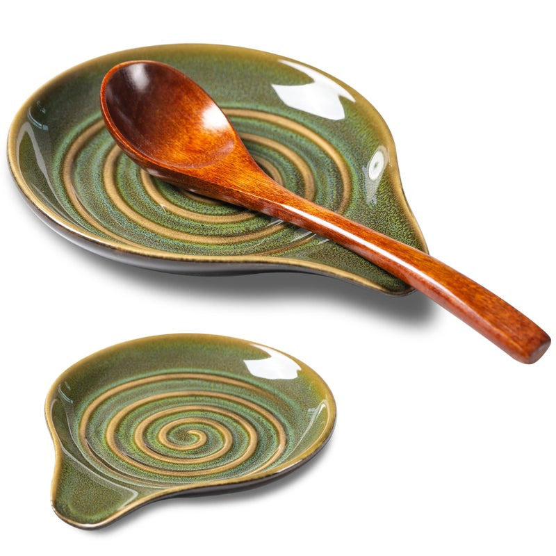 Caigmo Large Spoon Rest for Stove Top, 6" Ceramic Spoon Holder for Kitchen Countertop, Coffee Spoon Rest, Cooking Spatula Holder for Spoons, Ladles or Tongs, Gift Greenï¼ˆNo spoon includedï¼‰ - Image 1