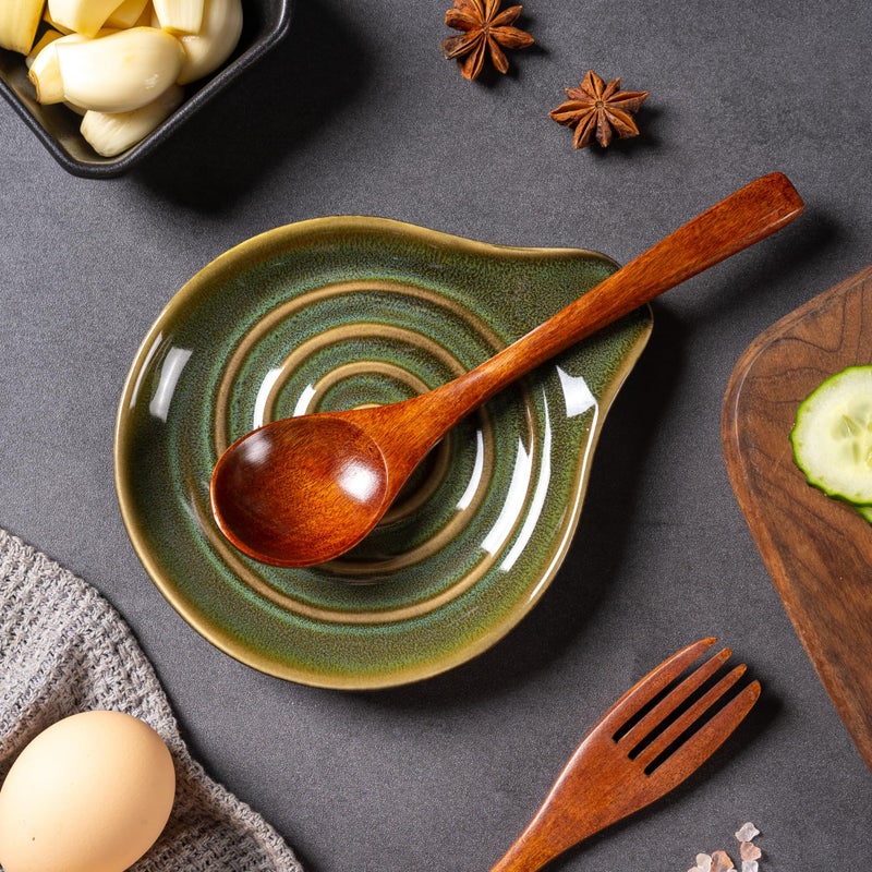 Caigmo Large Spoon Rest for Stove Top, 6" Ceramic Spoon Holder for Kitchen Countertop, Coffee Spoon Rest, Cooking Spatula Holder for Spoons, Ladles or Tongs, Gift Greenï¼ˆNo spoon includedï¼‰ - Image 4