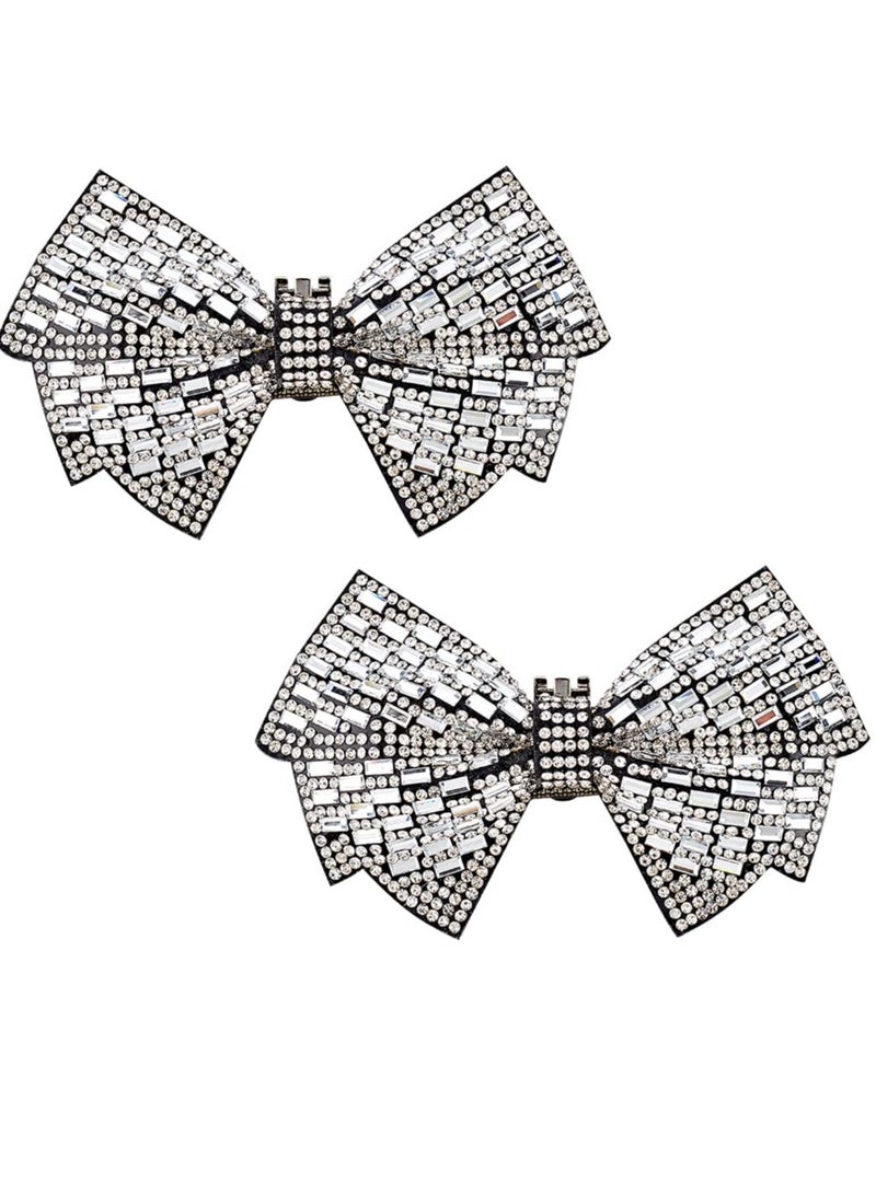 SOLARAE 1 Pair Bow Shoe Clip, Sliver Crystal Rhinestone Shoe Buckle Detachable Shining Shoes Decorations Jewelry Shoe Clips, for Heels Flats Pumps Decorative Shoe Accessoriesecoration (Silver) - Image 1