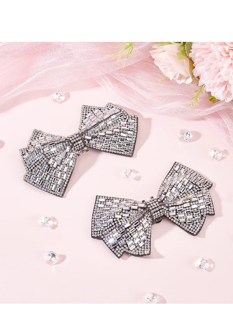 SOLARAE 1 Pair Bow Shoe Clip, Sliver Crystal Rhinestone Shoe Buckle Detachable Shining Shoes Decorations Jewelry Shoe Clips, for Heels Flats Pumps Decorative Shoe Accessoriesecoration (Silver) - Image 5