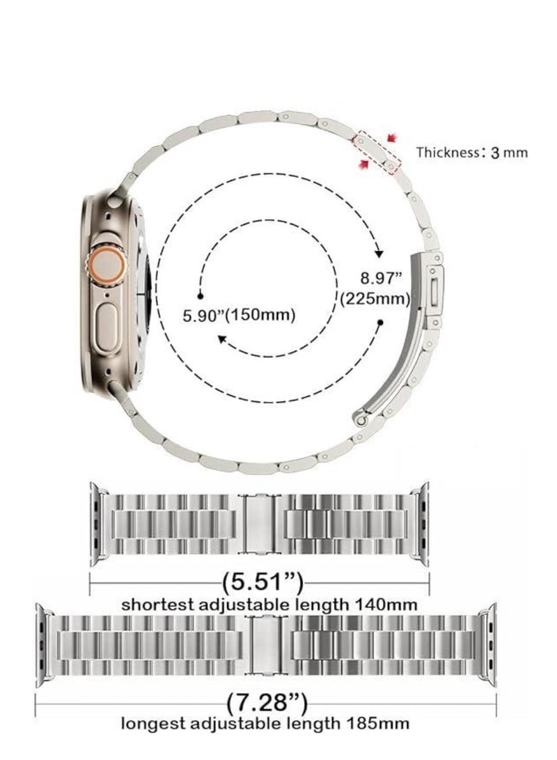 BORTONY Stainless Steel iWatch Band Compatible with 42mm, 44mm, 45mm, and 49mm Models | For Apple Watch Series 8, 7, 6, 5, SE, SE2, Ultra, and Watch Ultra 49mm | Premium Metal Watch Strap for Elegant, Durable, and Comfortable Wear - Image 5
