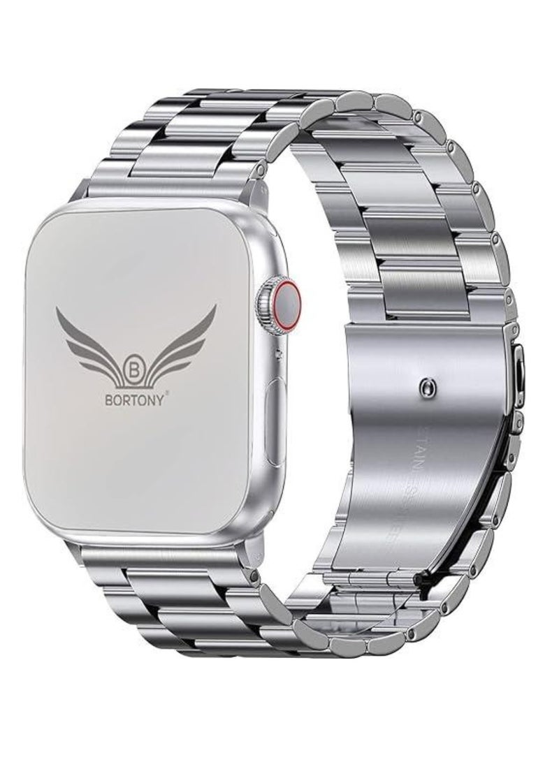 BORTONY Stainless Steel iWatch Band Compatible with 42mm, 44mm, 45mm, and 49mm Models | For Apple Watch Series 8, 7, 6, 5, SE, SE2, Ultra, and Watch Ultra 49mm | Premium Metal Watch Strap for Elegant, Durable, and Comfortable Wear - Image 2