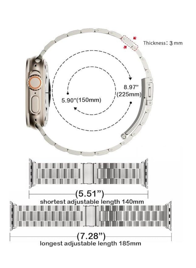 BORTONY Stainless Steel iWatch Band Compatible with 42mm, 44mm, 45mm, and 49mm Models | For Apple Watch Series 8, 7, 6, 5, SE, SE2, Ultra, and Watch Ultra 49mm | Premium Metal Watch Strap for Elegant, Durable, and Comfortable Wear - Image 3