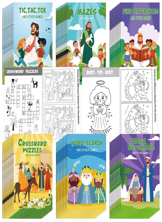 Hungdao 48 Pcs Bible Mini Activity Books for Kids, Mini Fun and Games, Challenging Activities Include Mazes, Word Search, Word Scramble and More Bulk Gifts for Kids Party Classroom - Image 1