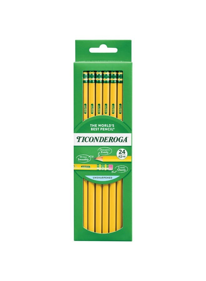 Ticonderoga Wood-Cased Pencils, Unsharpened, 2 HB Soft, Yellow, 24 Count - Image 1