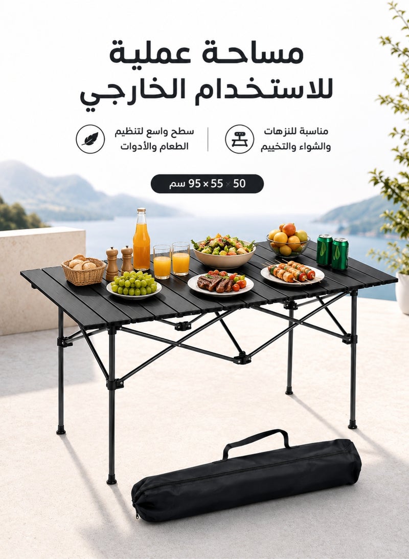 Occuwzz Large Folding Camping Table 95 × 55 × 50 cm, Portable Lightweight Aluminum Roll-Up Outdoor Table with Carry Bag, Quick Setup Picnic Table for Camping, BBQ, Beach, Hiking & Travel, Black - Image 3