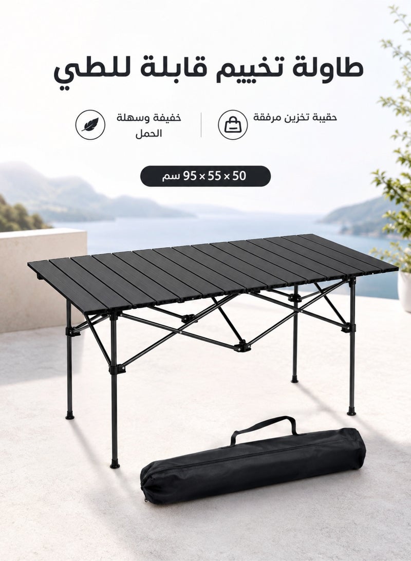 Occuwzz Large Folding Camping Table 95 × 55 × 50 cm, Portable Lightweight Aluminum Roll-Up Outdoor Table with Carry Bag, Quick Setup Picnic Table for Camping, BBQ, Beach, Hiking & Travel, Black - Image 1