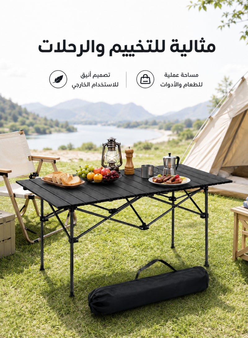 Occuwzz Large Folding Camping Table 95 × 55 × 50 cm, Portable Lightweight Aluminum Roll-Up Outdoor Table with Carry Bag, Quick Setup Picnic Table for Camping, BBQ, Beach, Hiking & Travel, Black - Image 2