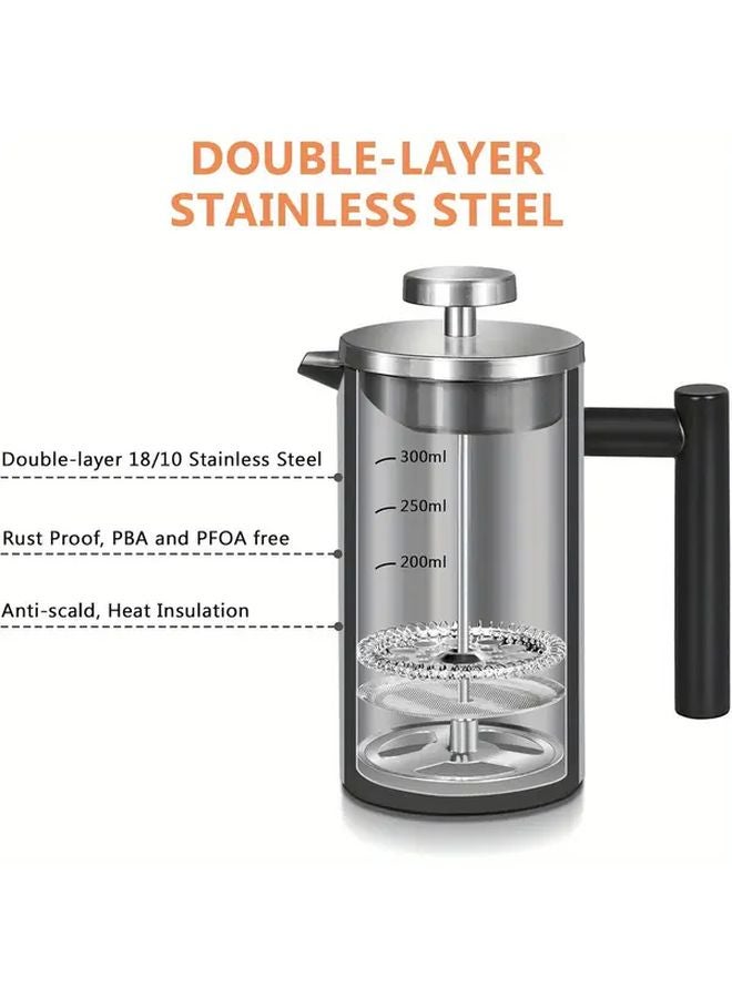 Double Wall Insulated French Press Coffee Maker 26oz 750ml Black Stainless Steel - Image 2