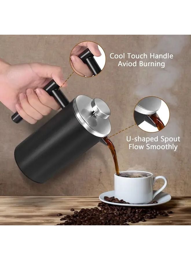 Double Wall Insulated French Press Coffee Maker 26oz 750ml Black Stainless Steel - Image 4