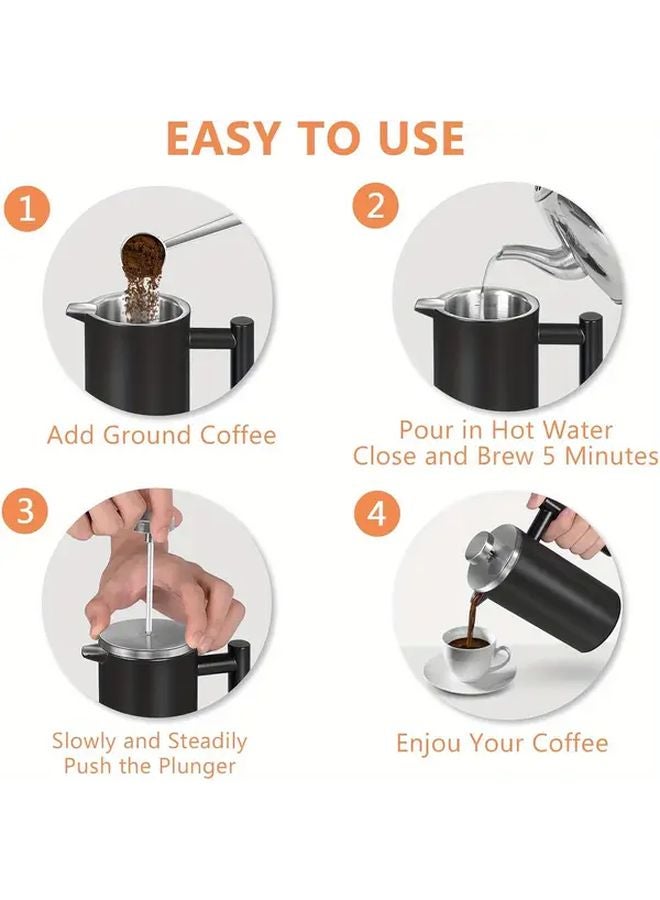 Double Wall Insulated French Press Coffee Maker 26oz 750ml Black Stainless Steel - Image 5
