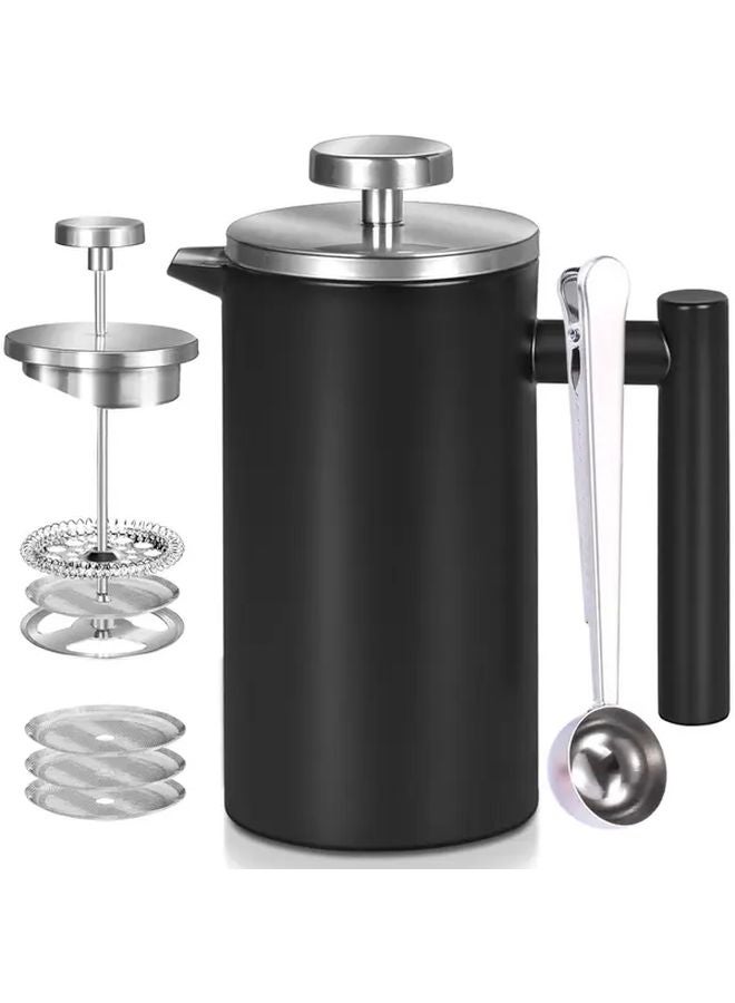 Double Wall Insulated French Press Coffee Maker 26oz 750ml Black Stainless Steel - Image 1