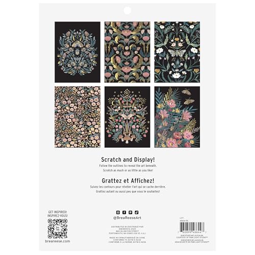 Brea Reese Scratch Art Paper Pad Fall Florals 6 Designs Guided Art Metallic Accents Stylus Brush Perforated 9x12 Pages DIY Adult Craft - Image 5