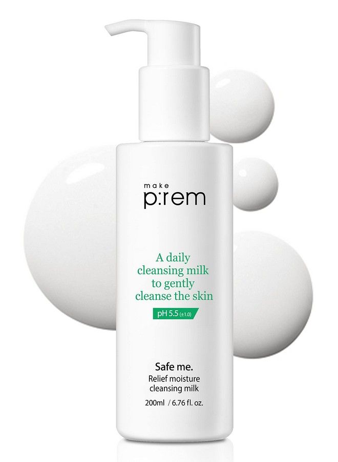 MAKEP:REM Makeprem Safe Me Relief Moisture Cleansing Milk 6.76 Fl Oz Subacid Ph 5.5 Mild Makeup Remover Gentle Milk Cleanser Dry Sensitive Acneprone Skin Moisturizing Age Defying No Chemicals Nonirritating - Image 1