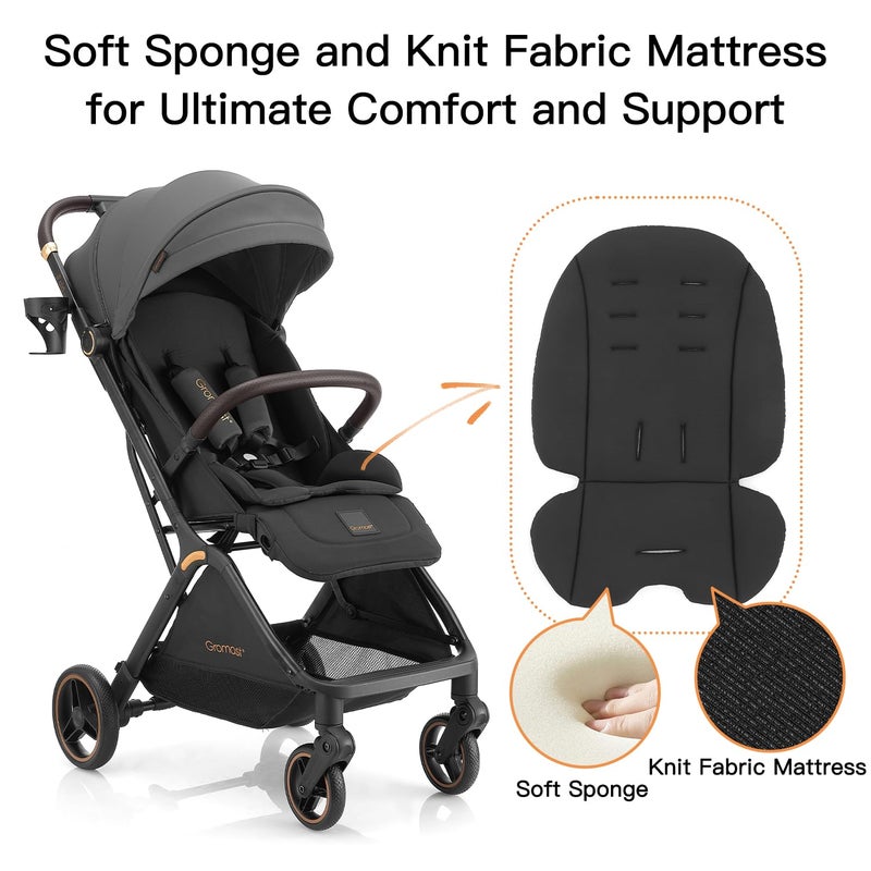 Gromast Gravity Folding Baby Stroller - Portable Travel Toddler Stroller w/Adjustable Backrest, Canopy, Footmuff & Cup Holder, Lightweight and UV Protected, One-Hand Automatic Folding - Dark Gray - Image 4