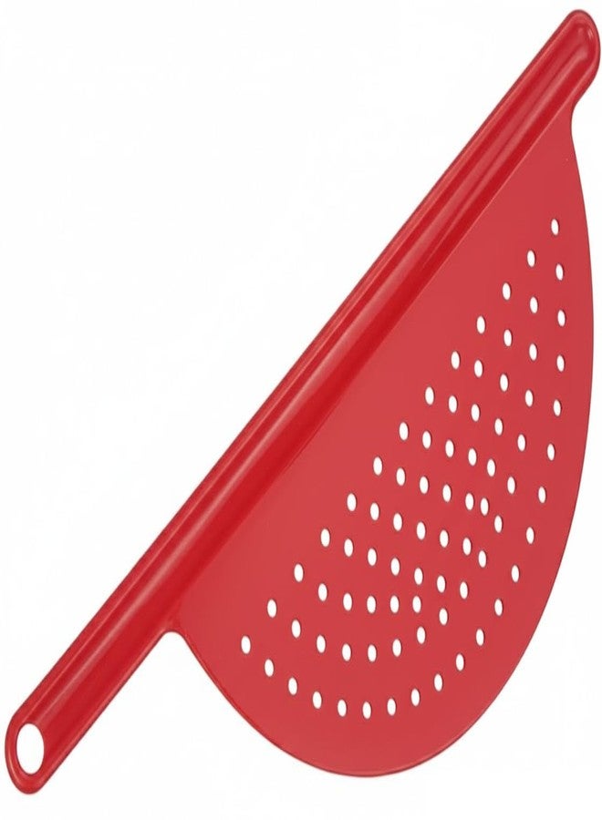 Bexter Handheld Plastic Pot Drainer, Noodle & Pasta Strainer with Handle – Fits up to 9" Pots, Red - Image 1
