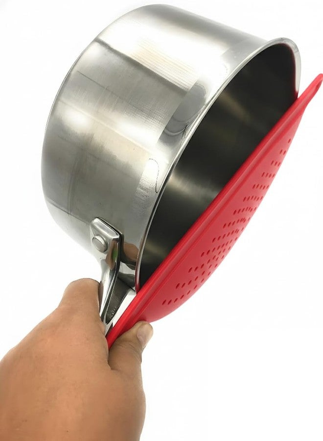 Bexter Handheld Plastic Pot Drainer, Noodle & Pasta Strainer with Handle – Fits up to 9" Pots, Red - Image 2