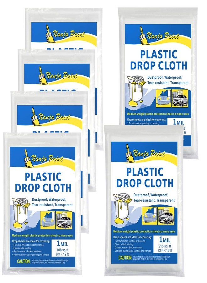 NANJA Plastic Drop Cloth 1 Mil Thickness Painters Clear Polyethylene Drop Cloths, Tarp Waterproof Plastic Cover Clear Tarp Sheeting for Painting,Furniture Cover(6 Pack) - Image 1