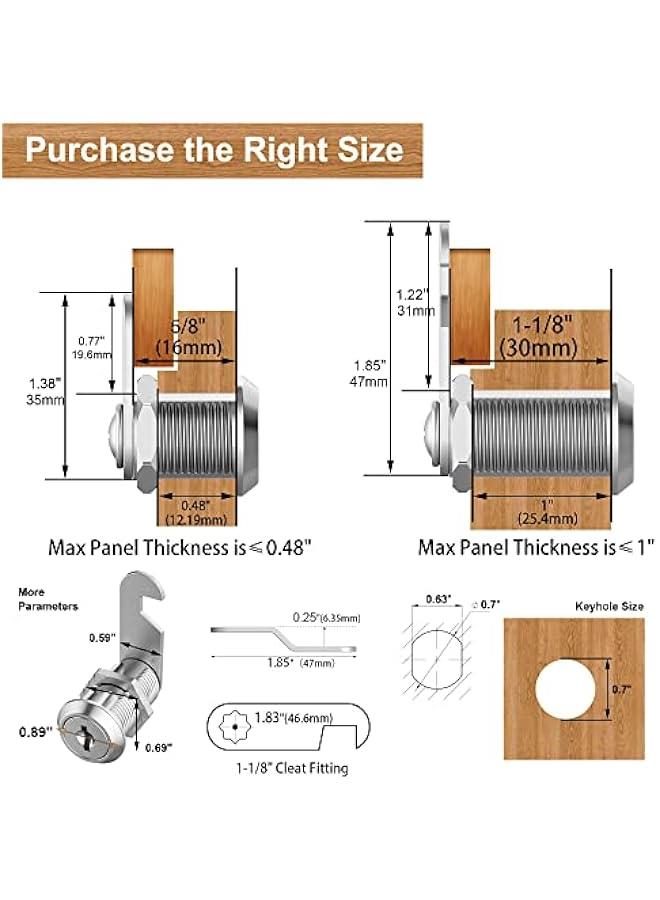 1 Pack Cabinet Locks with Keys, 1-1/8 Cam Lock keyed Alike, Secure Drawer Mailbox File RV Storage Locks Tool Box Locks Replacement Set, Zinc Alloy - Image 2