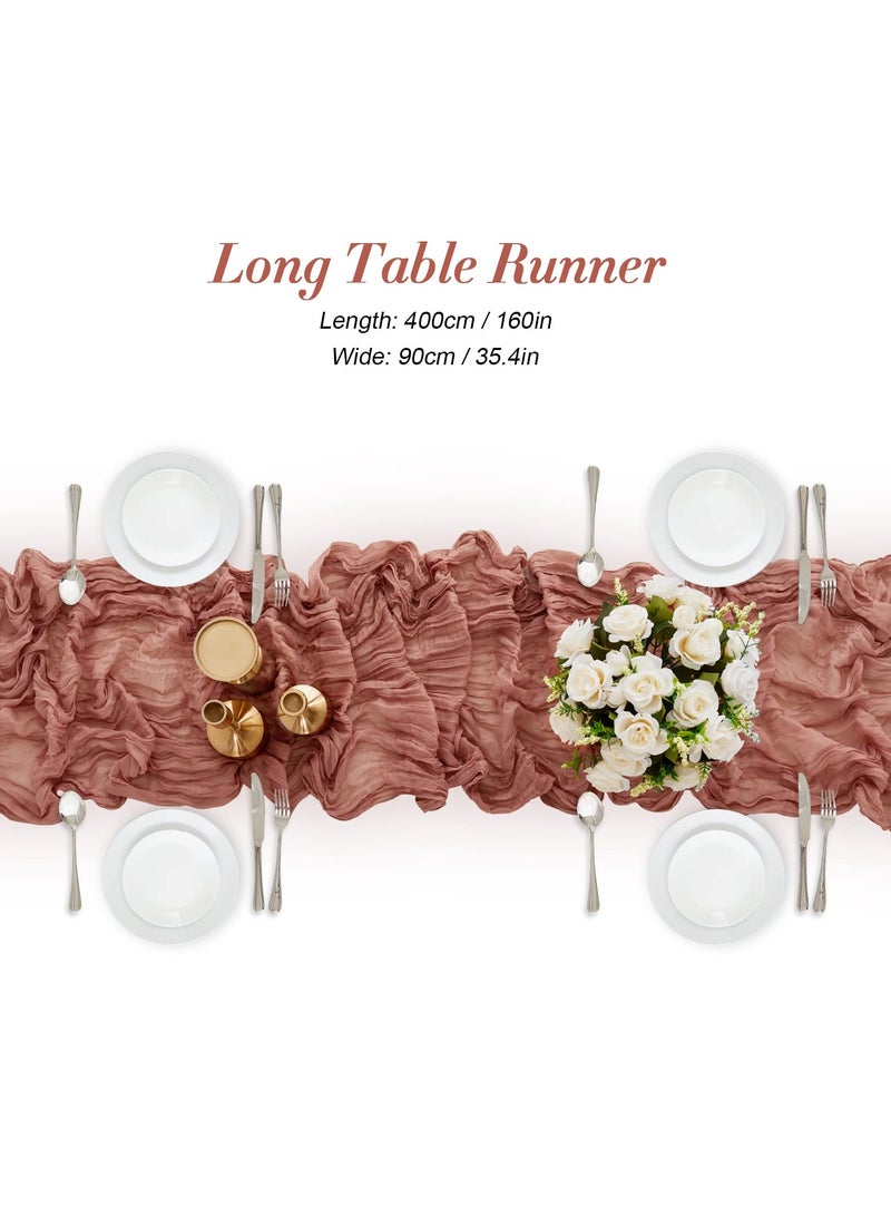 Hoasis 90*400CM Table Runners, Boho Gauze Table Runner, Translucent Table Runner Chessian Tablecloth for Wedding Reception Bridal Shower Party Decoration Table Centerpiece (vermllon) - Image 4