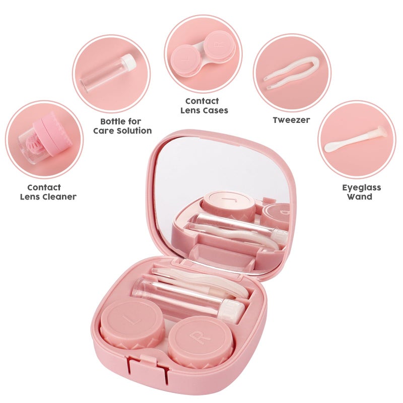 Hadoife Pink Contact Lens Case with Manual Cleaner Washer - 5-in-1 Portable Contact Lens Remover Tool, Includes Mirror, Tweezers, Remover Tool & Solution Bottle for Daily Outdoor Use - Image 4