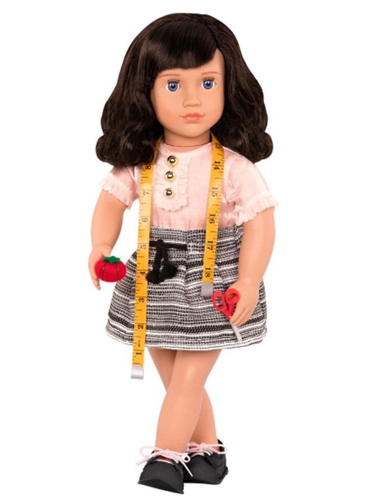 Our Generation Olinda -18 Inch Doll With Pale Blue Eyes And Shoulder-Length Black Hair Includes Doll, Outfit, Measuring Tape (18.5"), Sketch Book, 5 Pattern Boards, And Design Accessories  - Image 2