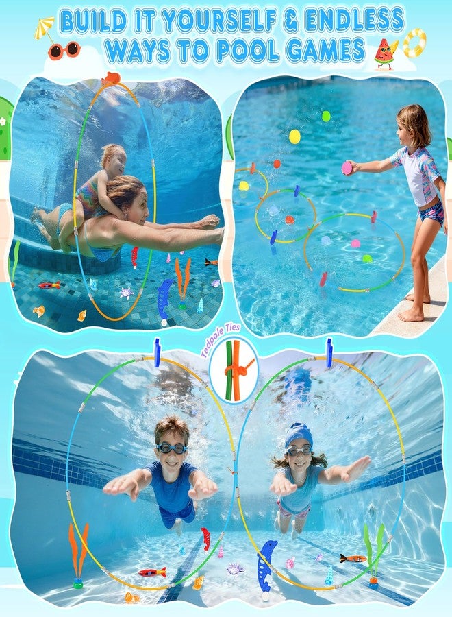 EULRGAUS Pool Toys, 34PCS Swim Thru Rings Pool Games, Diving Toys with Diving Rings, Underwater Treasures, Diving Gems, Water Toys with Splash Balls, Water Frisbee, Swim Toys for Kids, Boys and Girls - Image 2