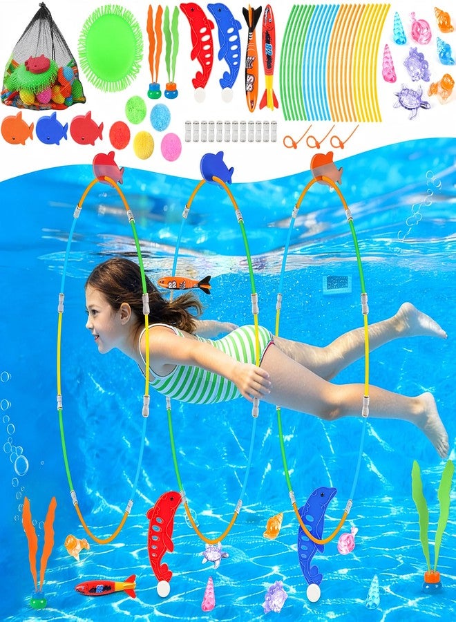 EULRGAUS Pool Toys, 34PCS Swim Thru Rings Pool Games, Diving Toys with Diving Rings, Underwater Treasures, Diving Gems, Water Toys with Splash Balls, Water Frisbee, Swim Toys for Kids, Boys and Girls - Image 1