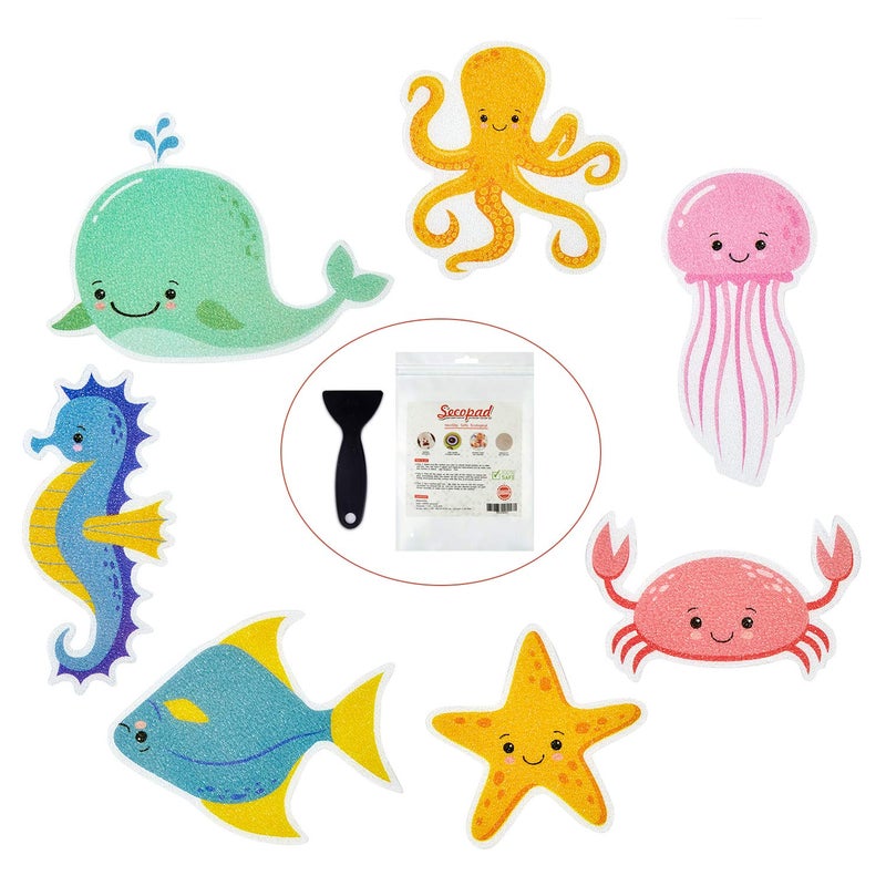Secopad Non Slip Bathtub Stickers 14 PCS Large Sea Adhesive Kids Anti Slip Decal Treads for Shower and Bath Tub with Premium Scraper - Image 1
