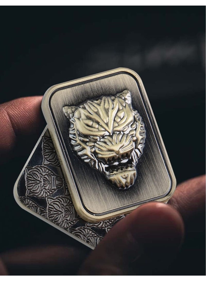 شو وو Magnetic Metal Fidget Toys, Push Card Slider Stress Relief Toy, Men’s EDC Toy Haptic Coin, Office Desk Toys Gifts For Boyfriend And Father, Brass Tiger - Image 3