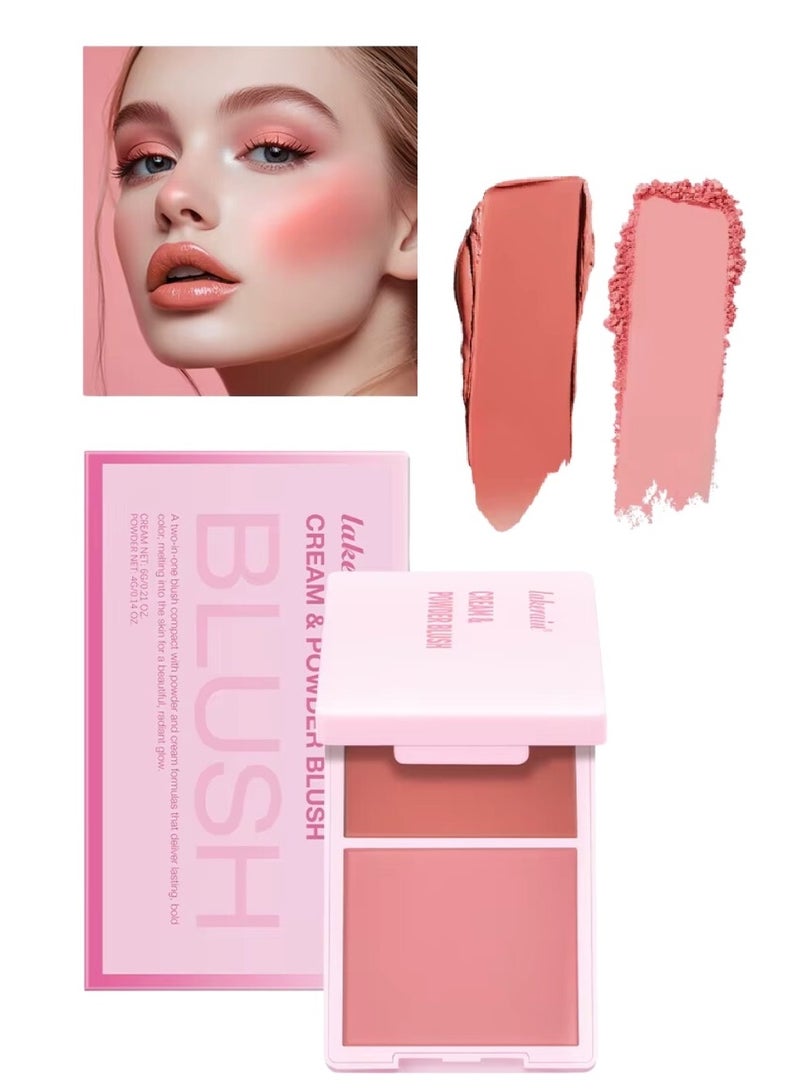 lakerain بلشر كريمي وبودرة 2 في 1 بلشر كريمي لونه جريء يدوم طويلاً مقاوم للماء والعرق لوحة بلشر سلسة ثنائية اللون خوخي ذهبي 01 - Image 1